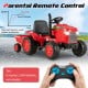 Red 12V kids ride-on tractor with parental remote control, detachable trailer, and multifunctional features for safe.